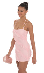 Mesh Ruffle Dress in Pink