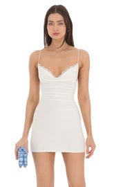 Lace Cowl Neck Bodycon Dress in White