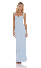 Floral Open Back Mermaid Maxi Dress in Light Blue