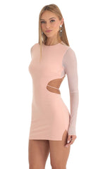 Long Sleeve Open Back Dress in Peach