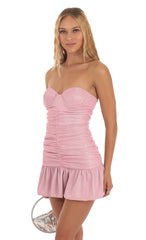 Shimmer Strapless Ruched Dress in Pink