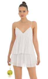 Ruffle Tiered Dress in White