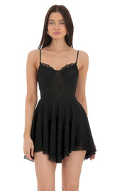 Lace Corset A-line Dress in Black