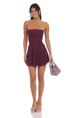 Mesh Strapless A-line Dress in Purple