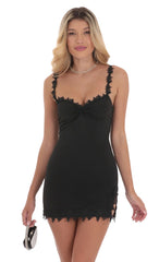 Embroidered Floral Trim Dress in Black