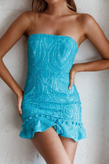 Zoey Lace Embroidery Strapless Mini Dress Blue