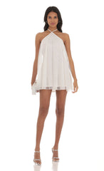 Shimmer Halter Shift Dress in White
