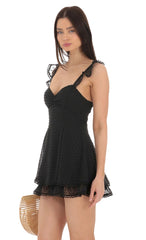 Dotted Sweetheart Neck Romper in Black