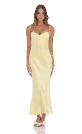Satin Back Tie Maxi Dress in Yellow