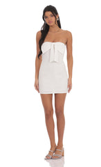 Front Bow Strapless Dress in White