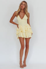 Like Me Tied Back Layered Mini Dress Yellow