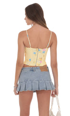 Pointed Floral Corset Top in Yellow
