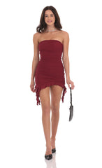 Mesh Strapless Tassel Dress in Red