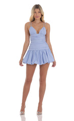 Ruched Bubble Dress in Periwinkle Blue