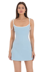 Shoulder Ties Dress in Light Blue