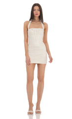 Mesh Dotted Bodycon Dress in Cream