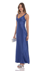 Satin Open Back Maxi Dress in Royal Blue