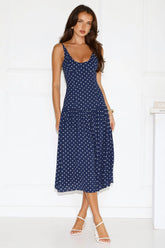 Polka Dot Charm Midi Dress Navy