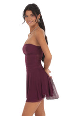 Mesh Strapless A-line Dress in Purple