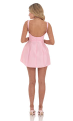 High Neck Open Back Flare Dress in Pink