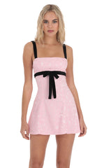 Jacquard Velvet Ribbon Dress in Pink