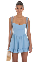 Open Back Ruffle Dress in Blue