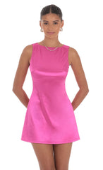 High Neck Satin Dress In Deep Pink
