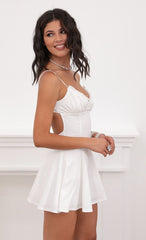 Ruched A-line Dress in Glossy White