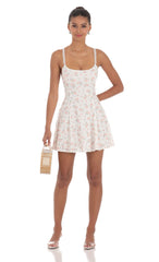 Floral Strap Crossback Fit and Flare Dress in White