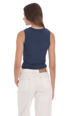 Ribbed Button Top in Navy