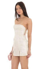 Jacquard Back Bow Strapless Dress in Cream