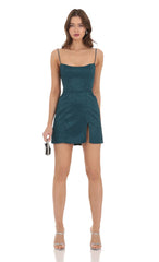 Jacquard Corset Dress in Teal