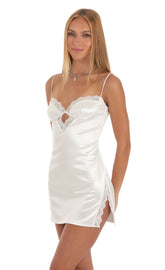 Satin Lace Cut Out Dress in White