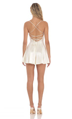 Satin Fit and Flare Dress in White