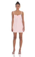 Jacquard Babydoll Satin Dress in Pink