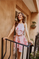 HELLO MOLLY Perfectly Polished Halter Crop Top Pink