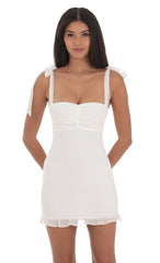 Shoulder Ties Ruffle Dress in White