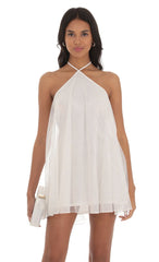 Shimmer Halter Shift Dress in White