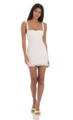 Shoulder Ties Ruffle Dress in White