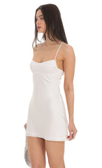 Satin Open Back Slip Dress in White