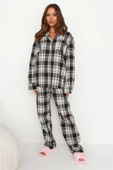 HELLO MOLLY Dreamland Flannelette Long Sleeve Pyjama Top Unisex Grey Check