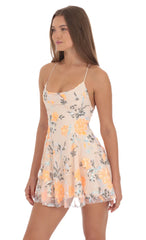 Sequin Floral Mini Dress in Cream