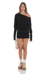 Off Shoulder Pencil Skirt Dress in Black