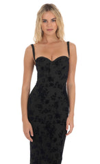 Mesh Velvet Floral Maxi Dress in Black