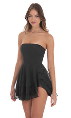 Shimmer Striped Asymmetrical Dress in Black