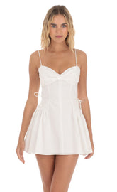 Front Bow Side Tie Dress in White