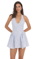 Floral Striped Halter Dress in Blue