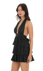Pleated Ruffle Dress in Black