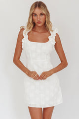 Annie Ruffle Shoulder Strap Mini Dress White