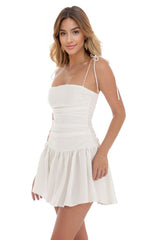 Jacquard Ruched Fit and Flare Dress in White